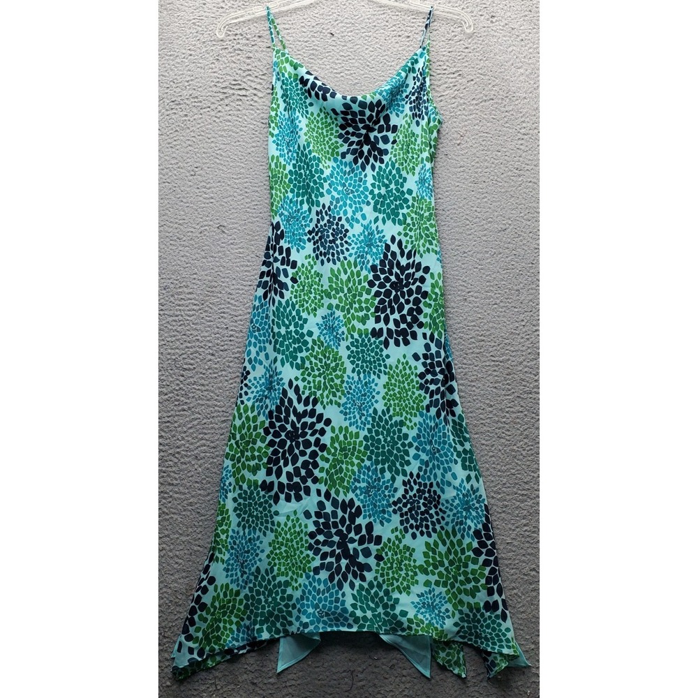 Vintage Y2K Express Midi Dress Womens 5/6 Multi Foliage Print Cowl Neck Backless